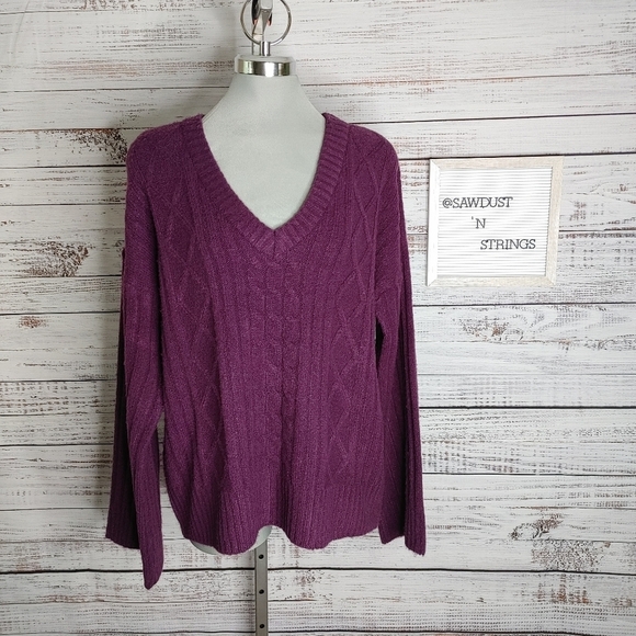 Heartloom Cable Knit V-Neck Sweater Size L - Picture 1 of 12